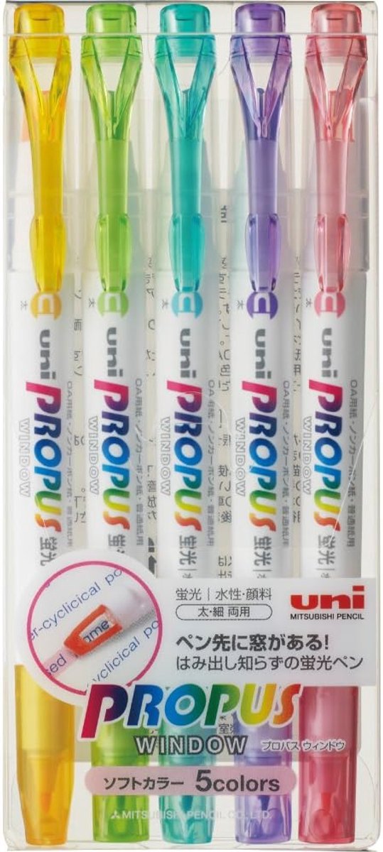 Thijox - Uni Propus markeerstiften voor ramen, 5 pastelkleuren, set van 5, ideaal voor feestjes, kinderen, creatief gebruik, en meer