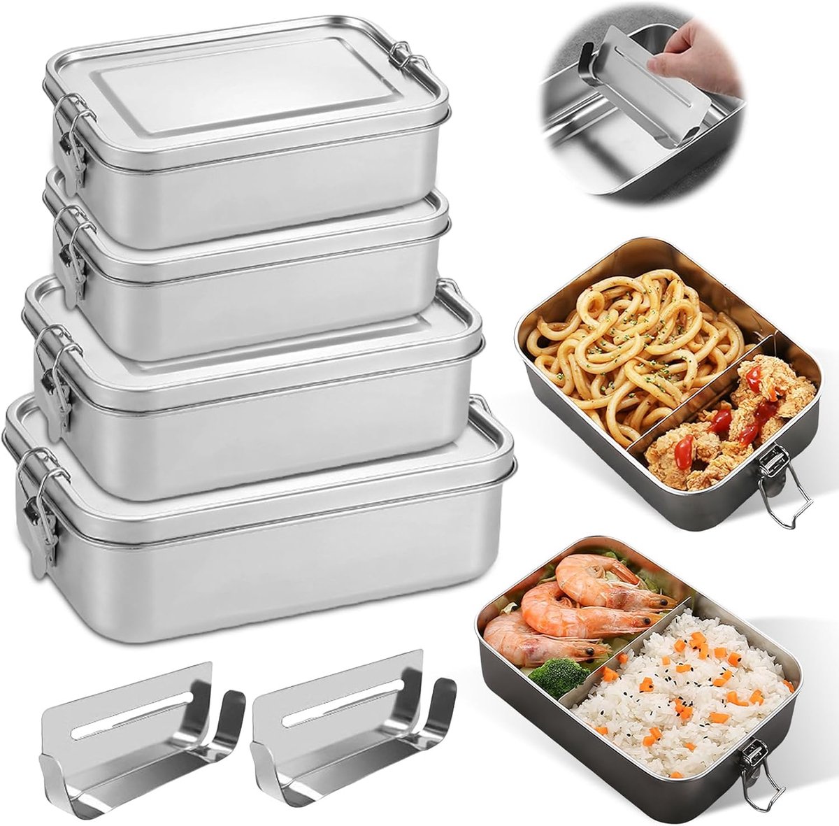 SnelShoppen - 4x RVS Lunchboxen Set - 850ml, 1400ml, 2x 550ml - Duurzaam, BPA-vrij, Lekvrij, Ideaal voor Werk, School, Picknick, Camping