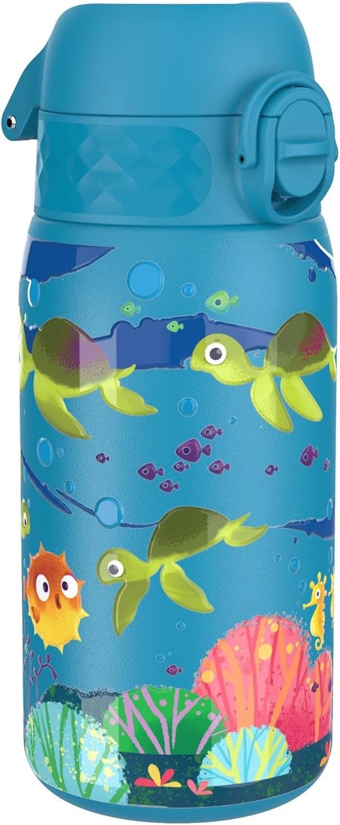 Thijox - Lichtgewicht Stalen Kinderwaterfles 400 ml, Lekvrij, Makkelijk te Openen, Veilig Vergrendeld, Vaatwasserbestendig, Duurzaam, Flipdop, Draaggr