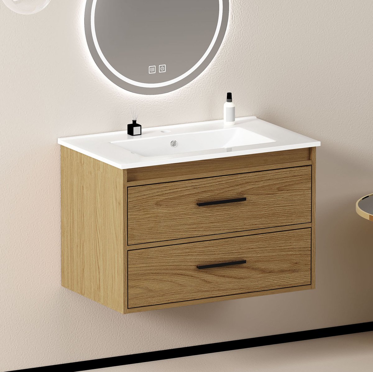 HAUSS SPOLE Badkamerkast - Compact Wastafelmeubel Met 2 Laden En Wandmontage - Voor Kleine