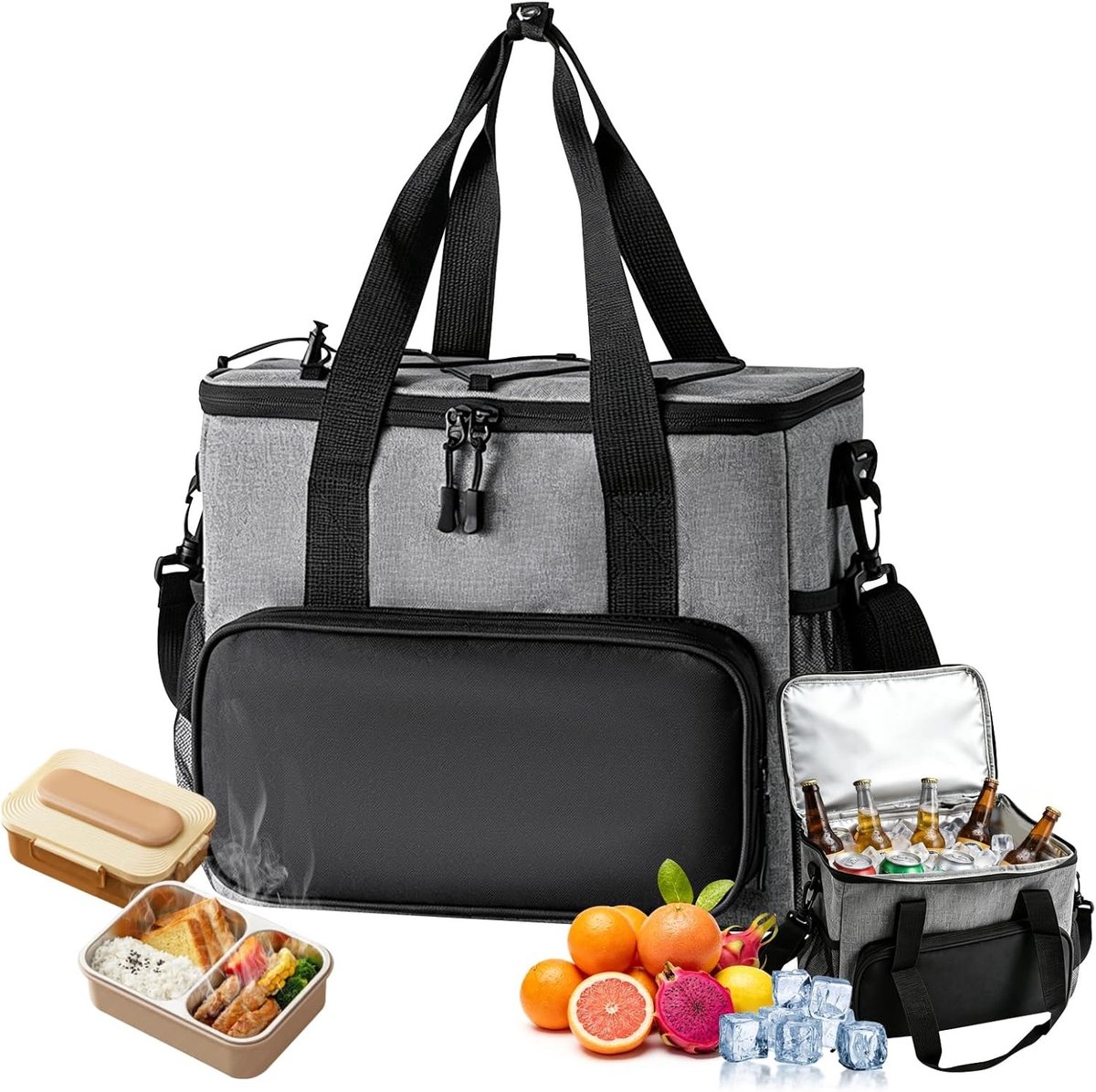 Opvouwbare koeltas 13 l - Draagbare ijstas voor eten en dranken, geïsoleerde thermotas voor picknick, camping en auto, waterdicht en compact, grijs