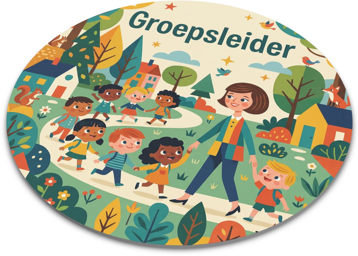 Ronde Muismat Groepsleider Onderwijs & Kinderopvang Retro Illustratie Leuk Cadeau voor Juf, Meester en Pedagogisch Medewerker
