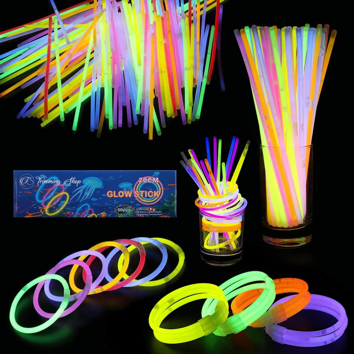 Glow sticks set van 50 - Multicolour - Met connectors - Voor het maken van neon sieraden - ShopVlot