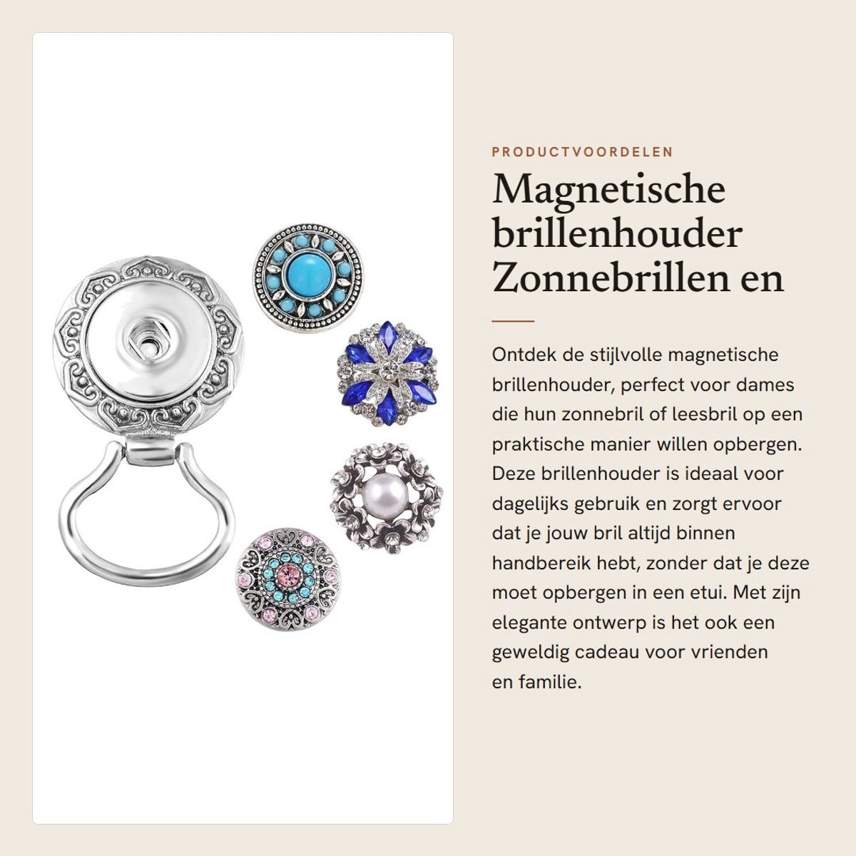 Inovra- Brillenhouder Magnetisch - Zonnebrillen/Leesbrilhouder - Antislip - Duurzaam - Inclusief Drukknopen - Ideaal Cadeau - Brilclip