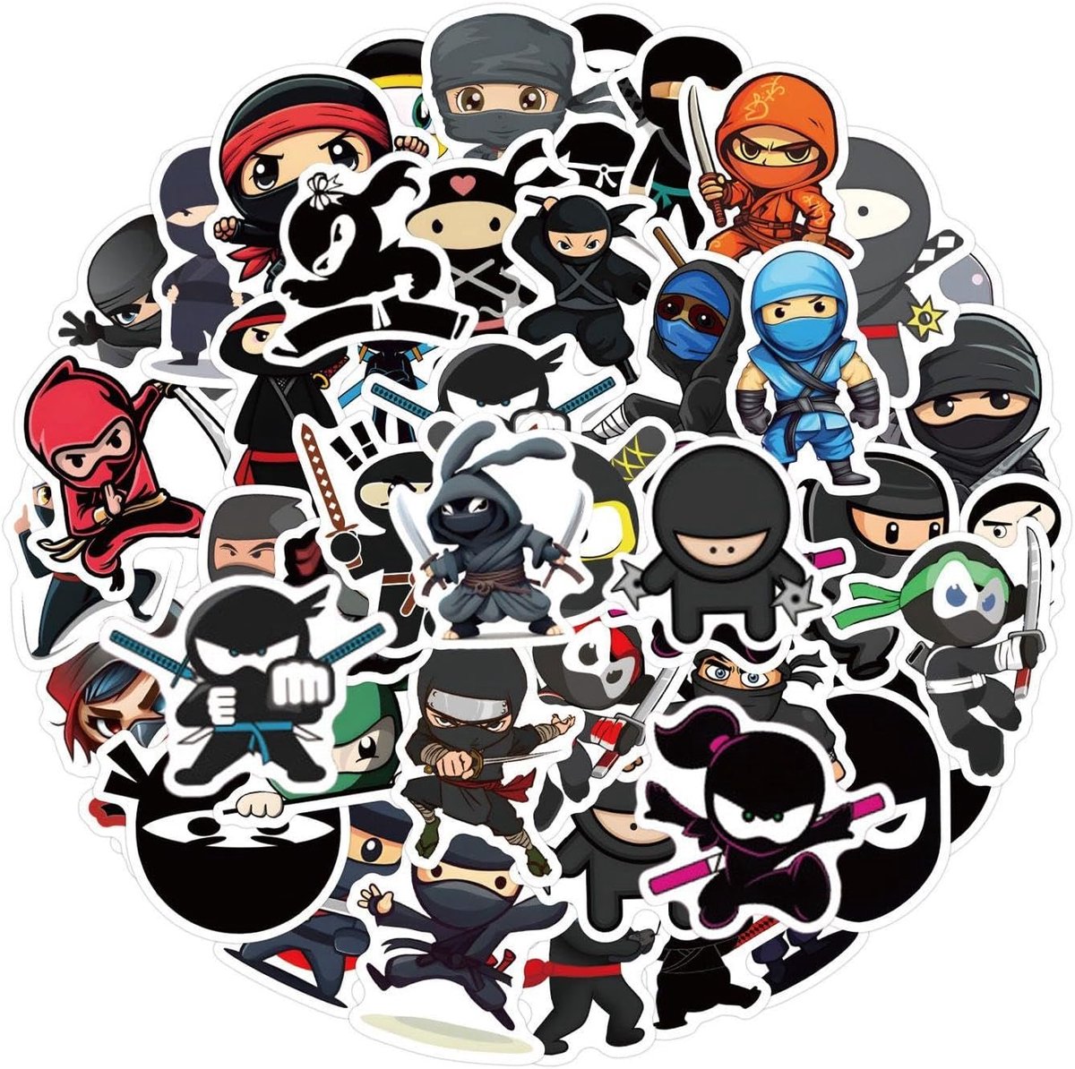 SnelShoppen - 120 Ninja Stickers, Schattige Cartoon Figuren, Grappige Zelfklevende Scrapbooking Stickers, Decoratie voor Notitieboek, Skateboard, Gita