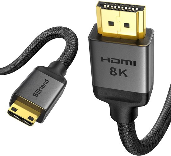 SnelShoppen - 8K Mini HDMI naar HDMI Kabel 2.1 2M, 8K@60Hz 4K@120Hz, 48Gbps Hoge Snelheid Bidirectionele HDMI Kabel voor Camera, Raspberry Pi Zero, Ta