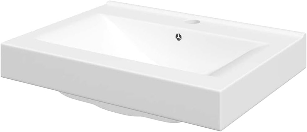 Wastafel Rechthoekig - Keramiek Basin - Badkamer Inrichting - Hoge Glans Afwerking - 60x46 cm - Wit