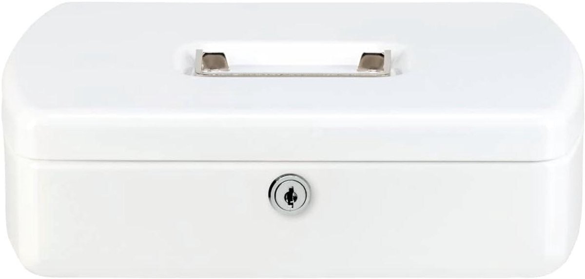 Geldtelcassette - Geldkistje - Veilig opbergen - Cilinderslot - 255 x 200 x 75 mm - Wit
