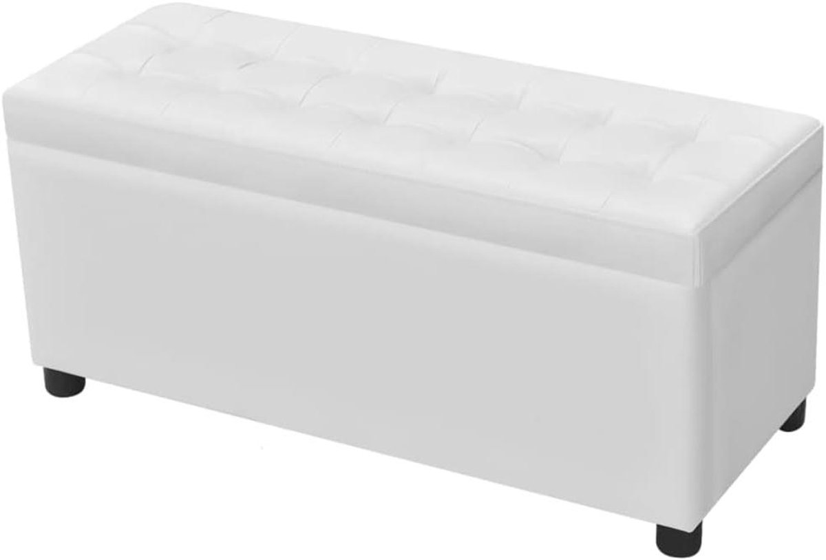 Opberg Hocker - Voetenbank Poef - Extra Zitplaats - Omkeerbaar Deksel - 87.5 cm - Wit