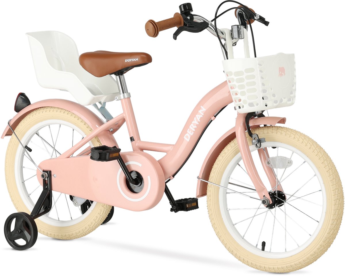 Deryan Zoey Kinderfiets 16 Inch Verstelbare Fiets met Mandje Roze