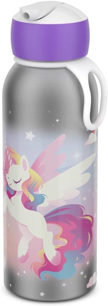 Thijox - Campus Flip-Up Thermosfles voor Kinderen, Roestvrij Staal, 350 ml, Unicorn Glow, 9 uur warm, 12 uur koud, BPA-vrij, Ideaal voor School, Sport