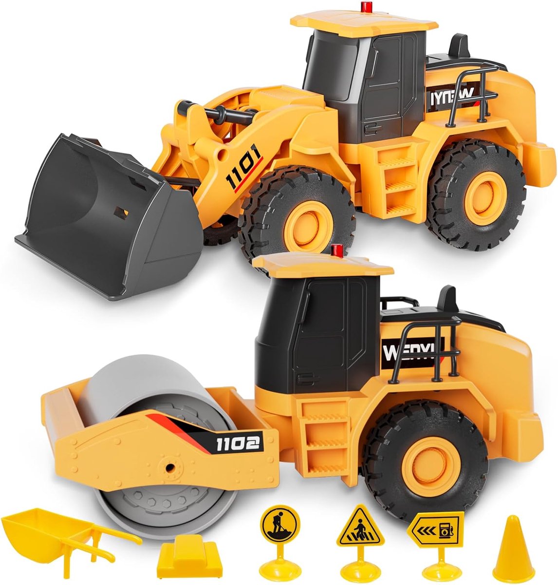 Thijox - Bouwplaatsvoertuigen Set van 2 - Zandspeelgoed met Muziek en Licht - Bulldozer en Wals Vrachtwagenspeelgoed voor Kinderen 3-8 Jaar - Perfect