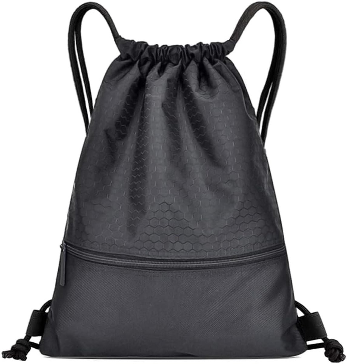 Zwarte Drawstring Gymtas voor Sport en Zwemmen, Waterdichte Rugzak voor School en Reizen, Ideaal voor Mannen en Vrouwen