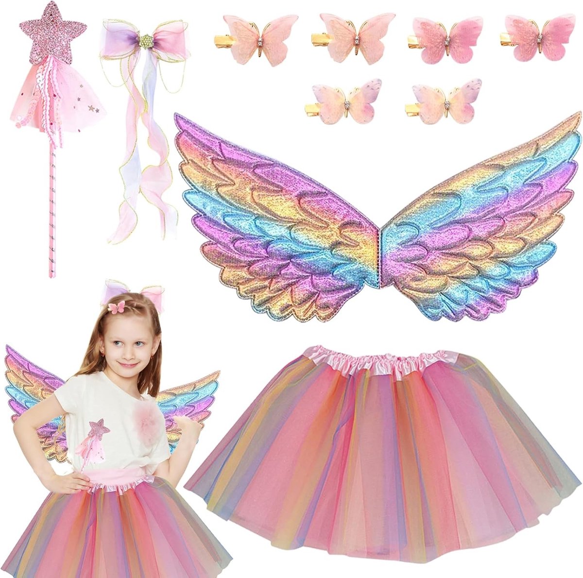 10-delige Vlinder Kostuum voor Meisjes met Tutu, Vleugels en Hoofdband voor 3-8 Jaar - Perfect voor Feestjes en Verkleedpartijen