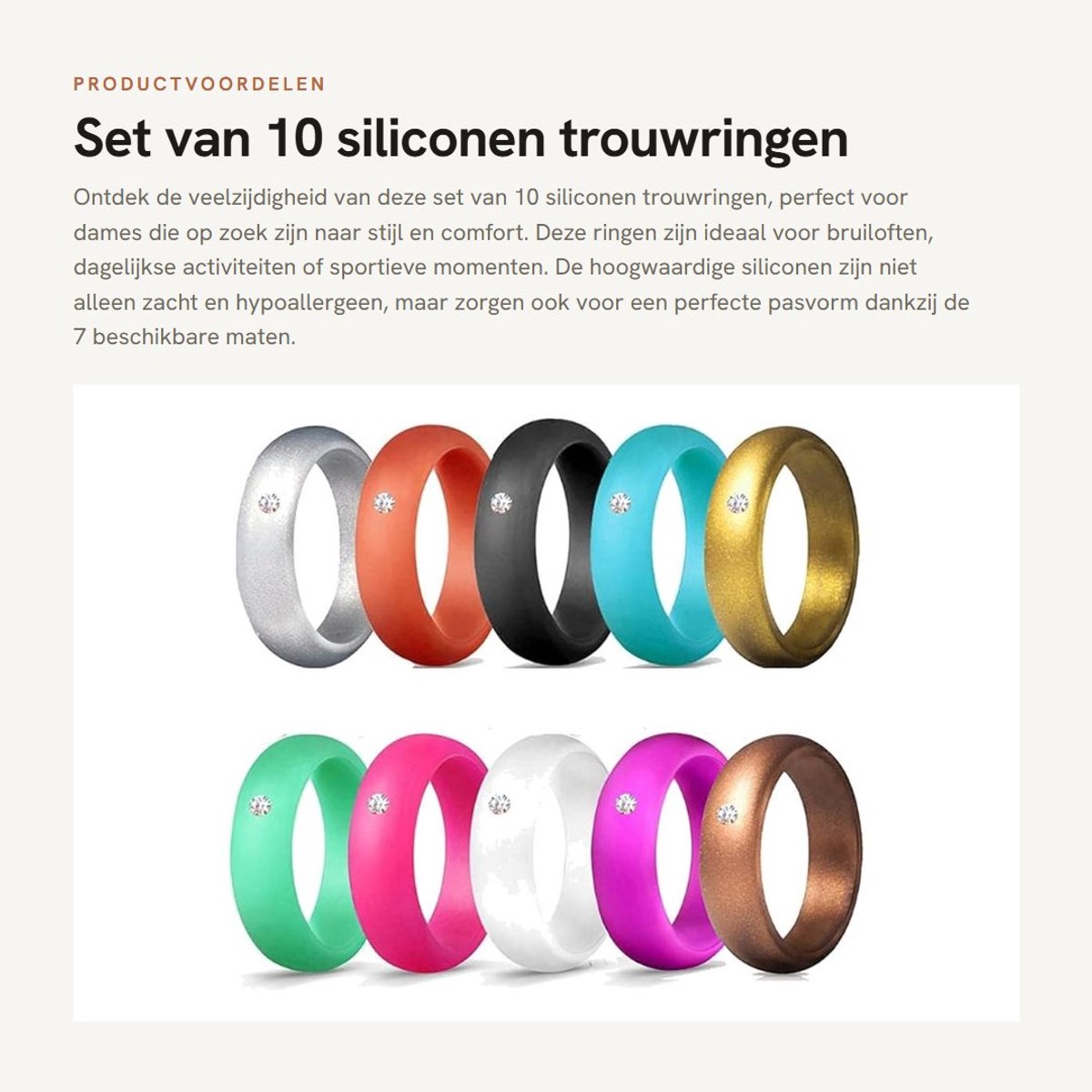 Dailygoods- Siliconen Trouwringen Set - 10 Ringen - Hypoallergeen - Stapelbaar - 7 Maten - Medische Kwaliteit - Zacht en Duurzaam - Ringenset