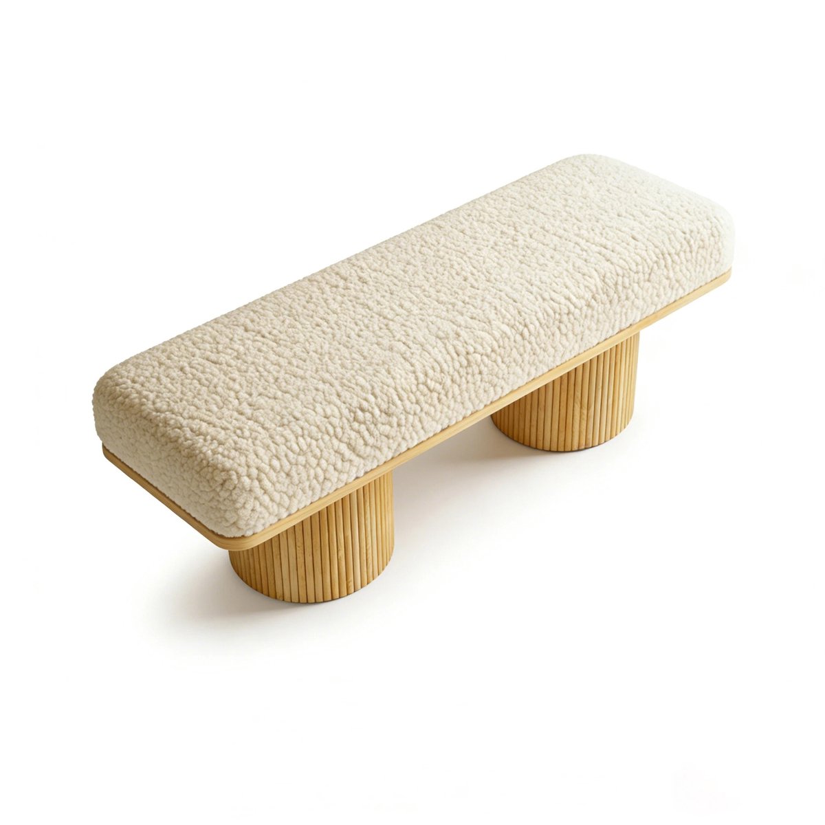 Emvae Bank - Halbank - Zitbank - Teddyfleece - 122 x 46 x 42,5 cm - Houten Onderstel - Crème