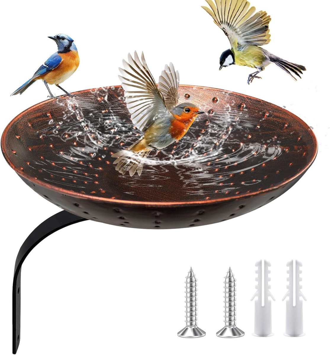SnelShoppen - Wand Bird Bath, Grote Vintage Vogelbad van Metaal, Winterproof, Balkon en Tuin, Inclusief Bevestigingsmateriaal, Makkelijk te Installere