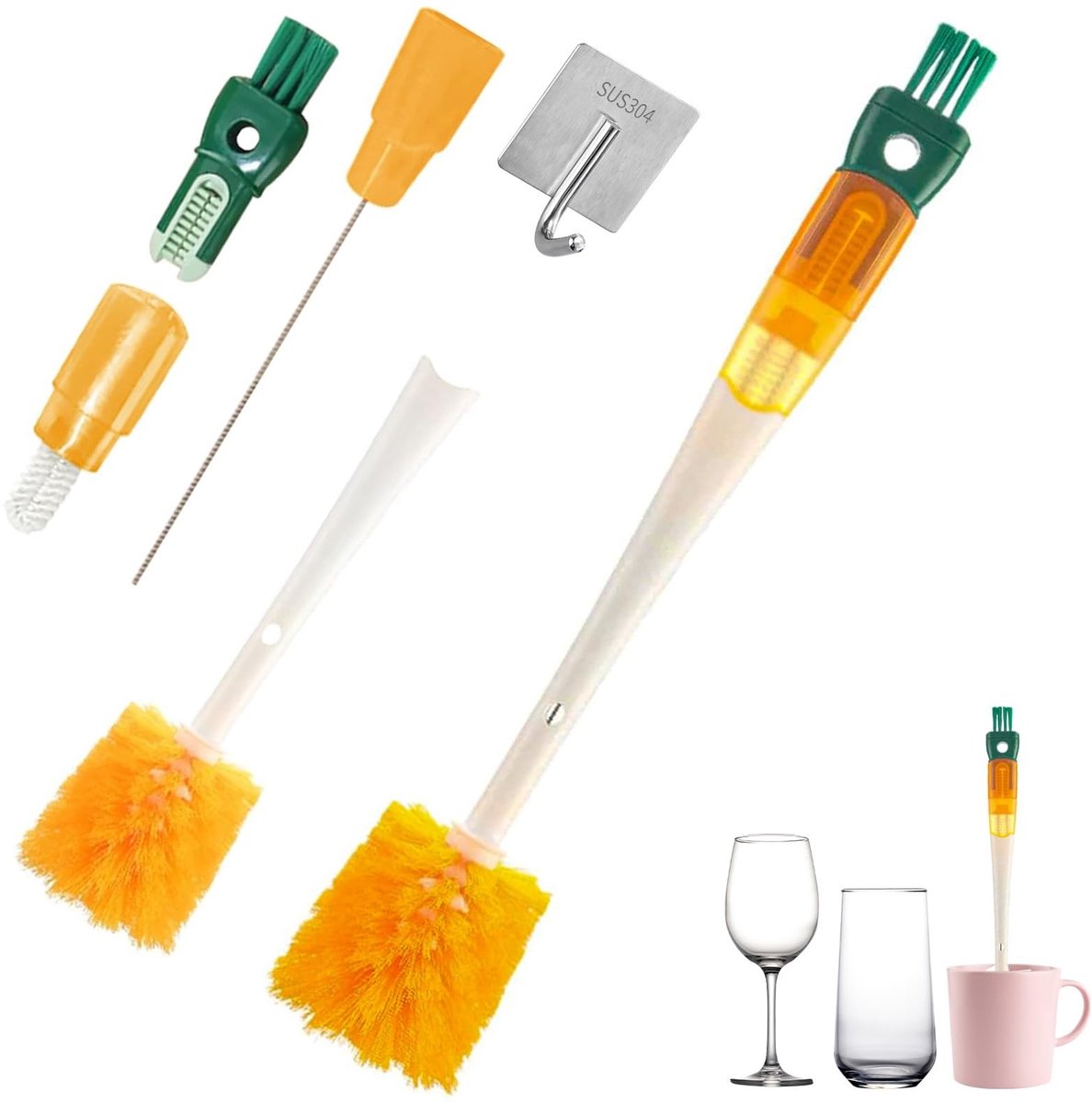 Dailygoods- Flessenborstel 5-in-1 - Flessenreiniger - Veilig materiaal - Geschikt voor waterbekers - Effectieve reiniging - Lichtgewicht 61 gram