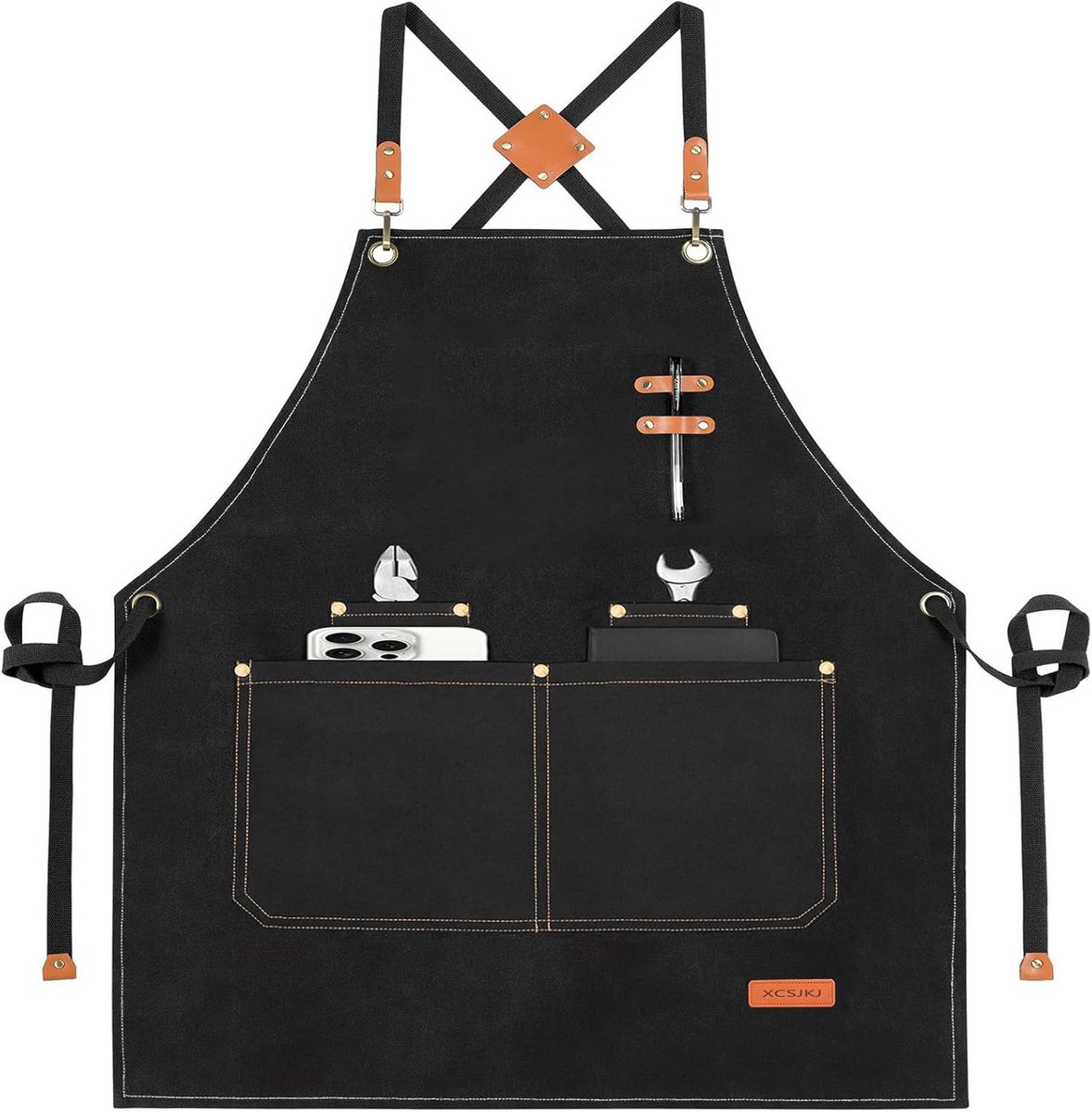 Thijox - Barbecue Schort voor Mannen, Canvas Kookschort met 4 Zakken, Ideaal voor Keuken, BBQ, Bakken in de Tuin, Perfect Cadeau voor Mannen of Papa