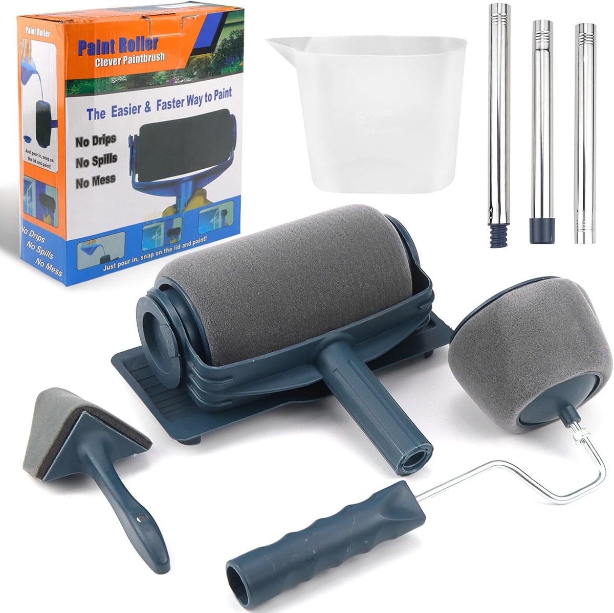 Thijox - 6-delige verfrollerset, verfroller met tank, hoekroller, muurschildering, professionele afwerking, ideaal voor huis, kantoor, school, plafond