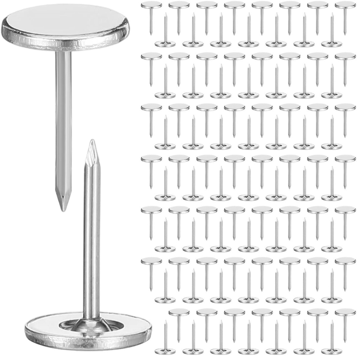 Dailygoods - 100 stuks zilveren bekledingsspijkers, zware punaises, 11 x 17 mm, vintage meubelnagels, platte spelden voor prikbord, punaises, zilver, voor aan de muur, hangende foto's, thuis, meubels, bank