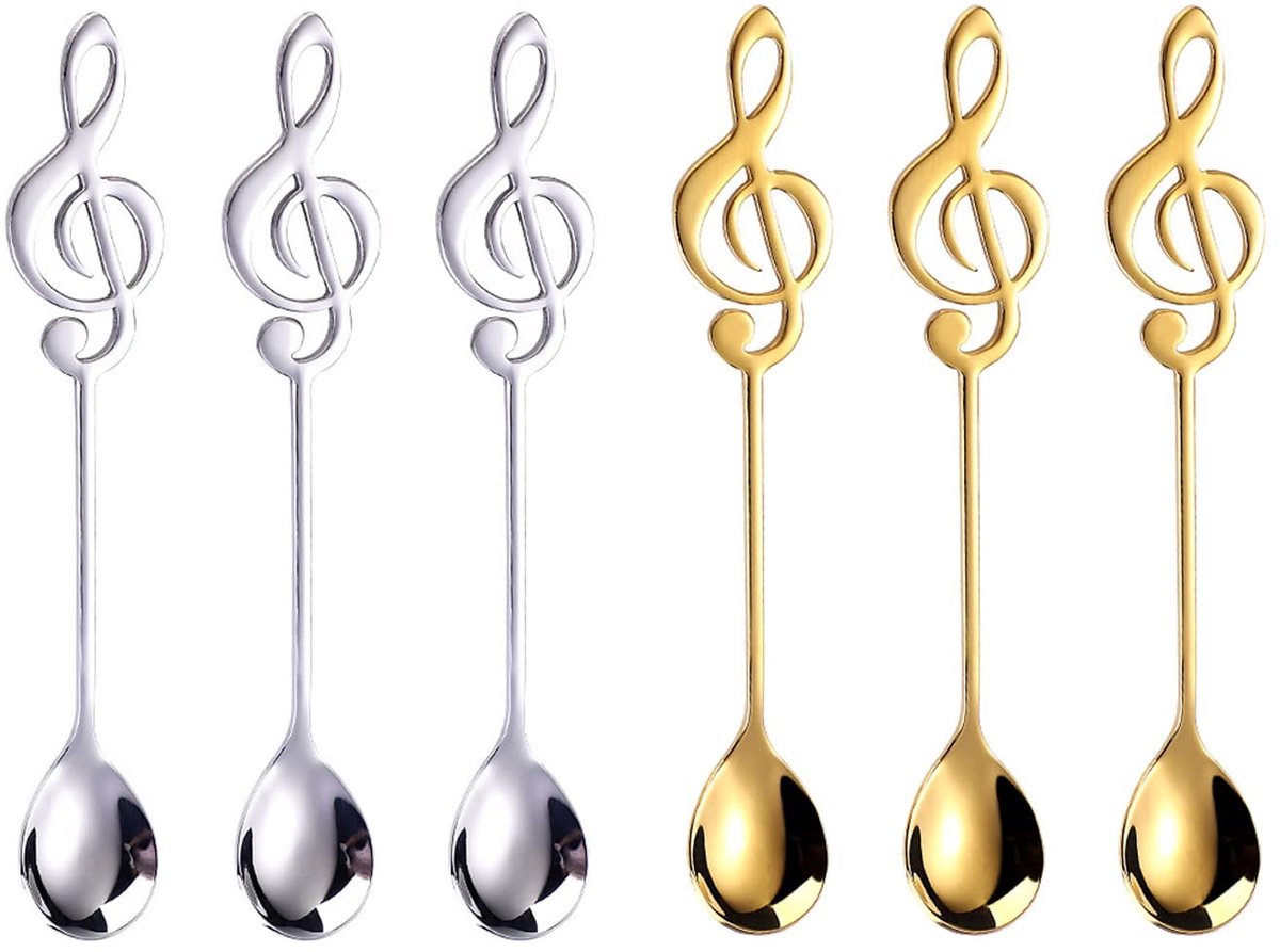 Dailygoods- Muzikale Lepel 6 Stuks - RVS Koffielepels - Uniek Design - Huishoudelijke Roerlepel - Duurzaam Materiaal - 15,5 cm Grootte - Theelepel