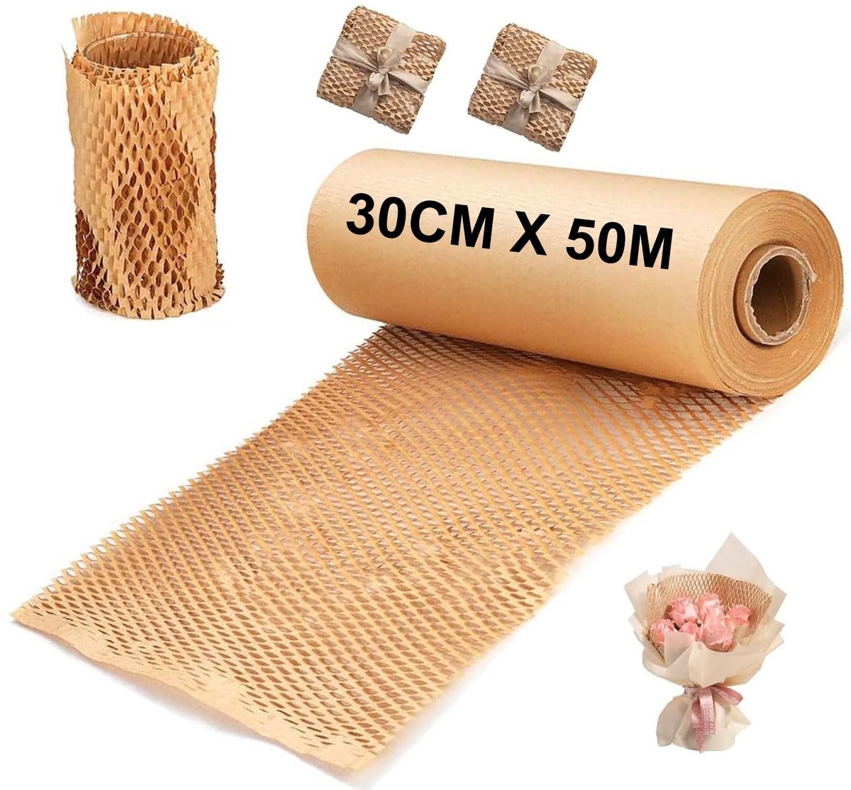 Dailygoods - 1 rol 30 cm x 50 m pakket geperforeerd honingraatpapier voor verpakkingen met honingraatstructuur voor pakketten verhuizingen breuken