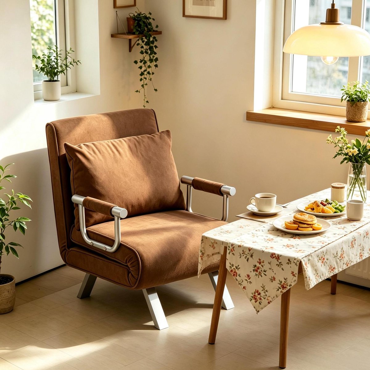 MIVRAY Fauteuil 69 x 65 x 82 cm - Verstelbare 1-Zits Convertible Slaapfauteuil Met Kussen - Voor Woonkamer En Lounge - Suedelook Bruin