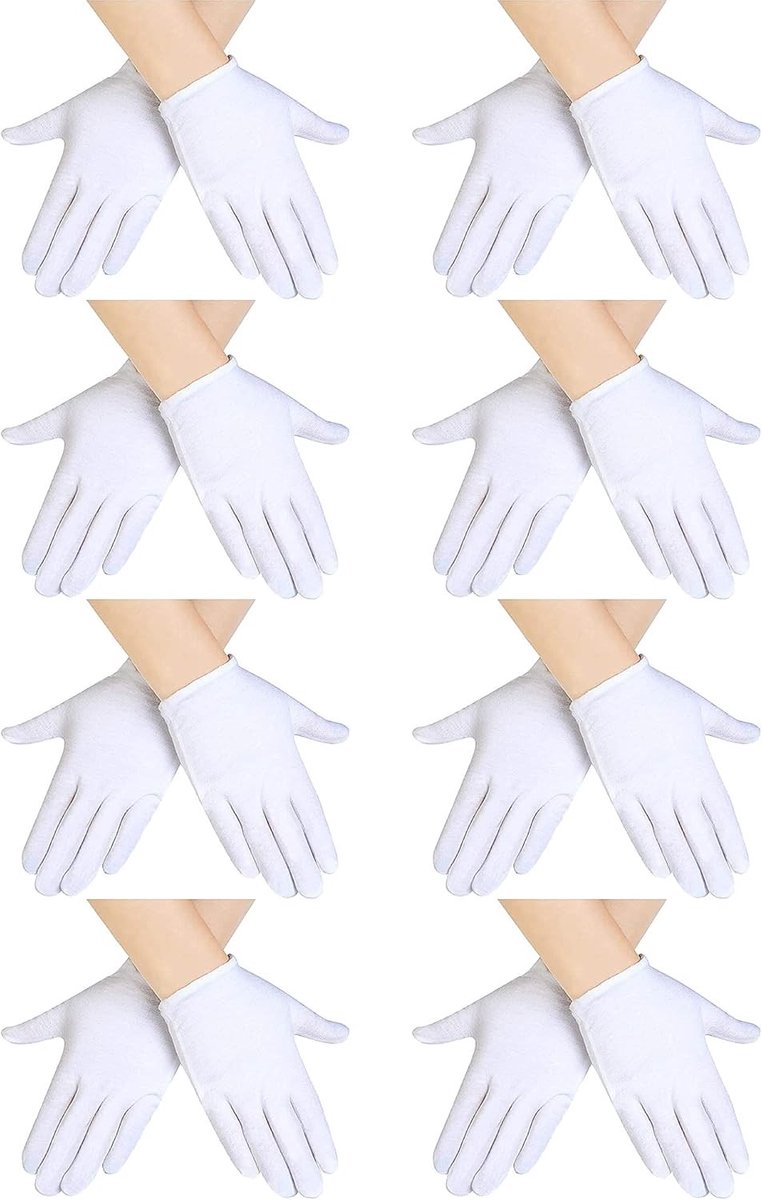 8 Paar Kinderen Katoenen Handschoenen voor Halloween Kostuum - Zachte Witte Stoffen Handschoenen voor Jongens en Meisjes Cosplay en Feestkleding