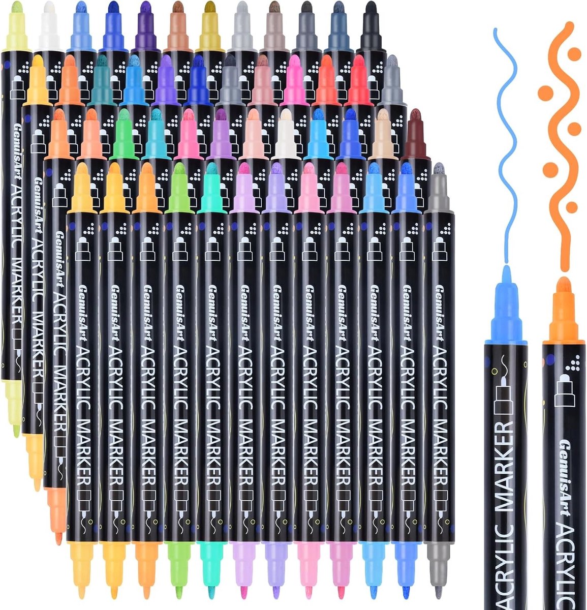 48 Kleuren Dubbelzijdige Acryl Markers met Fijne en Ronde Punt voor Creatieve Projecten