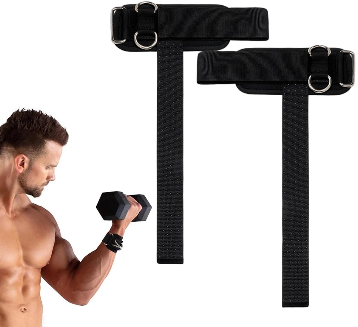 Dailygoods- Polsbanden met D-ring - Gewichtheffen - Antislip Grip - Verstelbare Pasvorm - 2-in-1 Gebruik - Gewatteerde Ondersteuning - Gewichthefriemen
