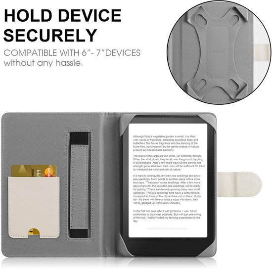 Dailygoods - HoYiXi Universele Hoes voor 6,8-7 inch Kindle eReader Compatibel met Paperwhite/PocketBook en Tolino/Kobo Clara 2E/Kobo Clara HD, 6", 6,8" eReader Beschermhoes Met ingebouwde zak, Wit van Dailygoods — afbeelding 3