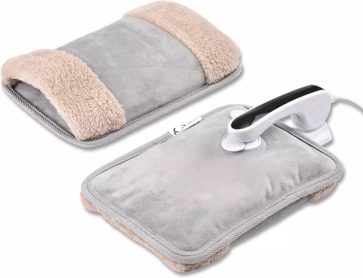 Thijox - Elektrische Kruik met Handverwarmer - Draadloos Warmtekussen voor Buik, Nek en Rug - Warmwaterkruik in Grijs - Ideaal voor Thuis en in Bed