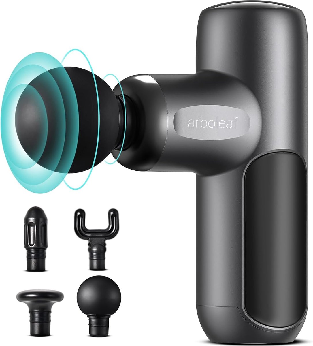 SnelShoppen - Mini Massagepistool Deep Tissue - 5 Snelheden, 4 Massagekoppen, 3200 tpm, Krachtig en Stil Spiermassageapparaat voor Spierpijnverlichtin
