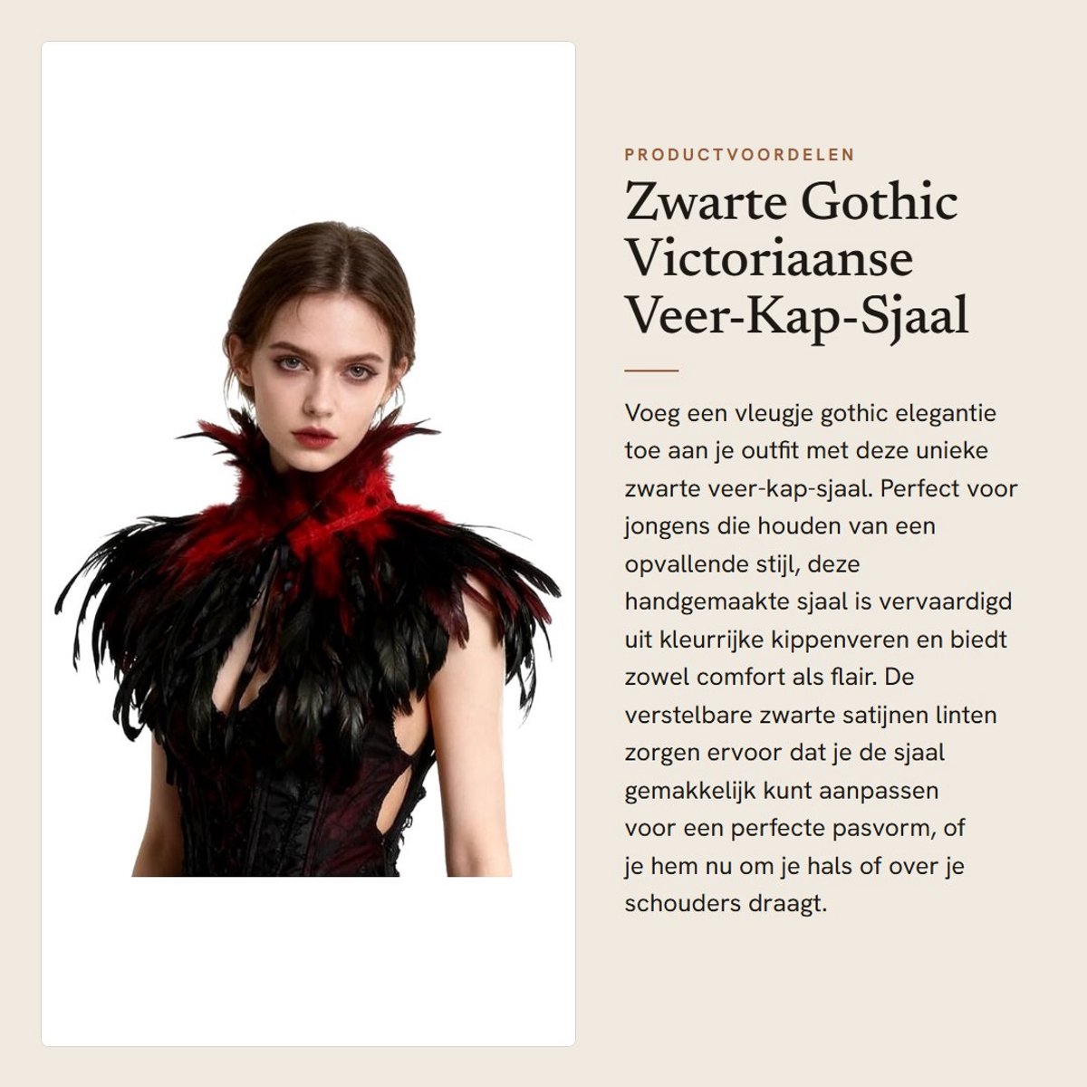 Dailygoods- Sjaal Handgemaakt - Gotische Veren Sjaal - Halsband - Verstelbare Linten - Luxe Gelaagde Veren - Ideaal voor Carnaval - Cape