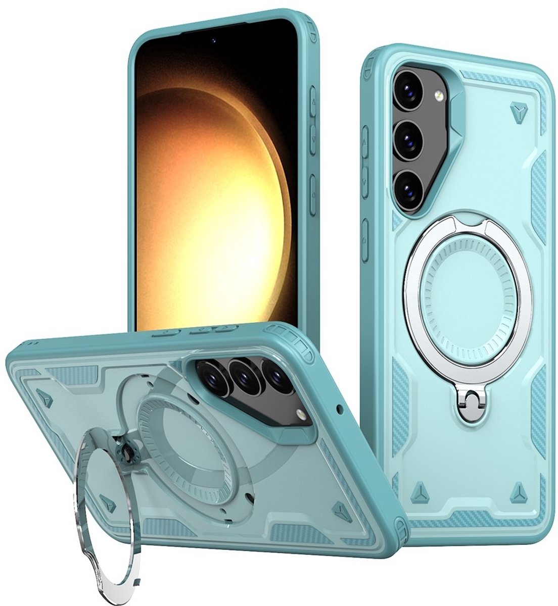Coverup Hoesje - Geschikt voor Samsung Galaxy S23 Hoesje - Coverup Armor Back Cover met MagSafe Compatible Kickstand - Mintblauw