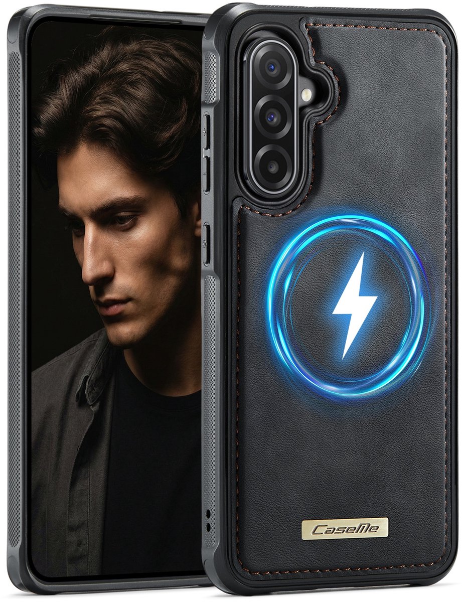 CaseMe Hoesje - Geschikt voor Samsung Galaxy A56 Hoesje - CaseMe C69 Leather Back Cover - MagSafe Compatible - Zwart