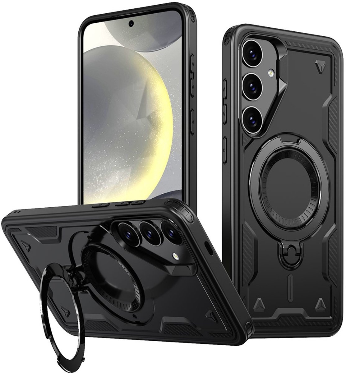 Coverup Hoesje - Geschikt voor Samsung Galaxy S24 Plus / S25 Plus Hoesje - Coverup Armor Back Cover met MagSafe Compatible Kickstand - Zwart