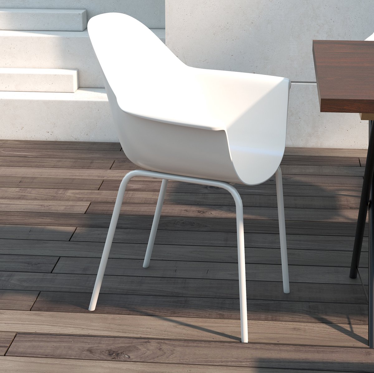 MEUNIQ tuinstoelen set van 4 met rugleuning en armleuningen 59 x 55 x 84 cm, kunststof zitting met stalen frame, stapelbare balkonstoelen voor tuin en terras, grijs