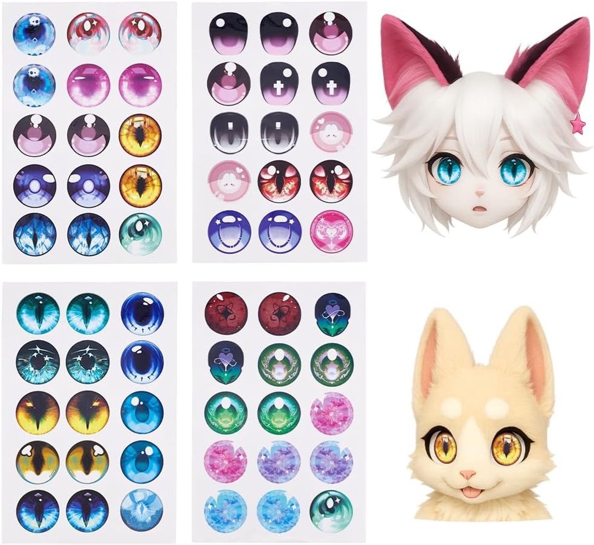 60 Stuks Zelfklevende Ogen, 5 cm PVC Ogen voor DIY Poppen, Pluche Dieren en Cosplay Sculpturen, Creatief Knutselen met 4 Vellen per Set