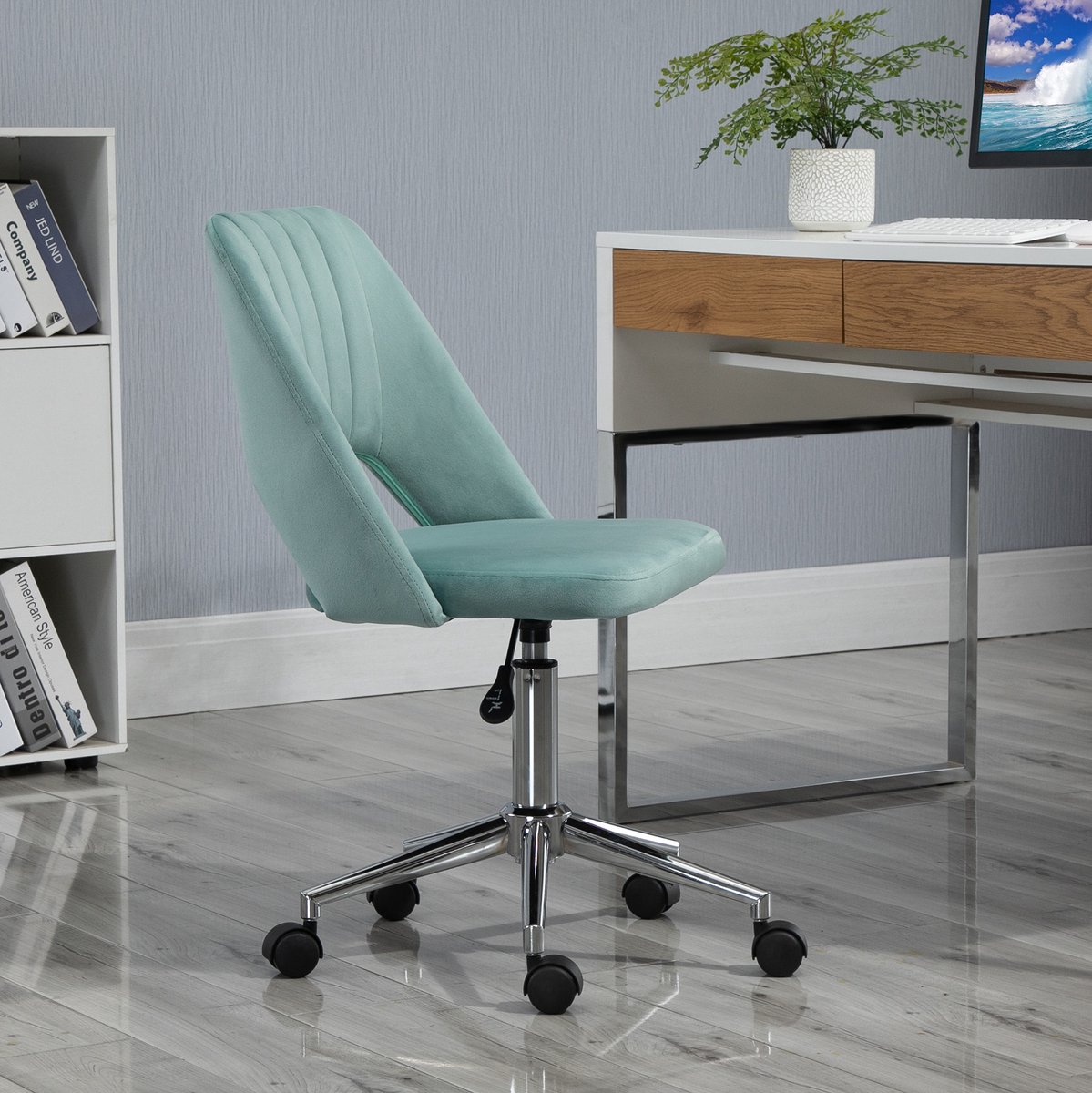 MIVRAY Bureaustoel 49 x 60 x 79-91 cm - Ergonomisch En In Hoogte Verstelbaar - Voor Thuiswerkplek En Slaapkamer - Fluweellook Groen