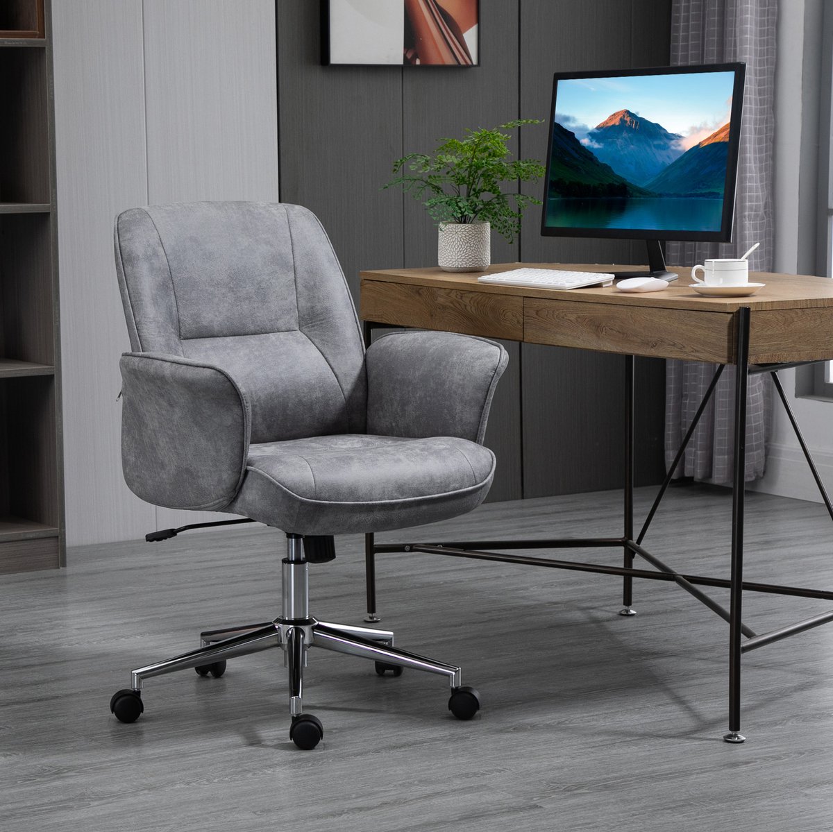 MIVRAY Bureaustoel 67 x 69 x 92-102 cm - Ergonomisch Hoogteverstelbaar Met Wippfunctie - Voor Kantoor En Studeerkamer - Stof Lichtgrijs