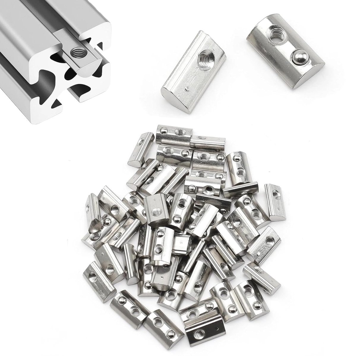 50 stuks T-moeren met veer M3 van koolstofstaal voor aluminium profielen, groefbreedte 6 mm, ideaal voor constructie en montage