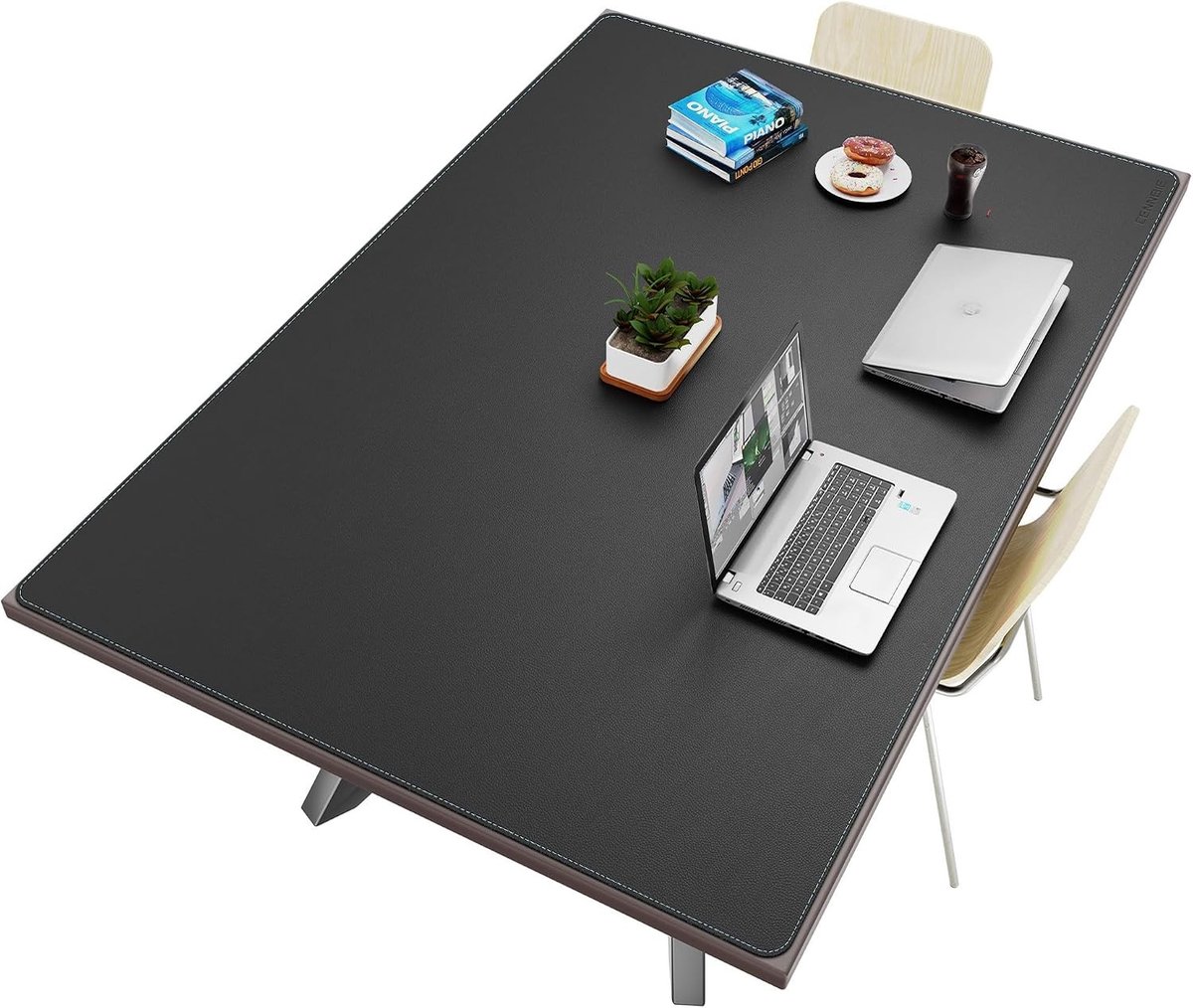 Grote Zwarte Leren Bureau Mat 180 x 119.5 cm voor Conferentietafels, Eettafels en Werkplekken