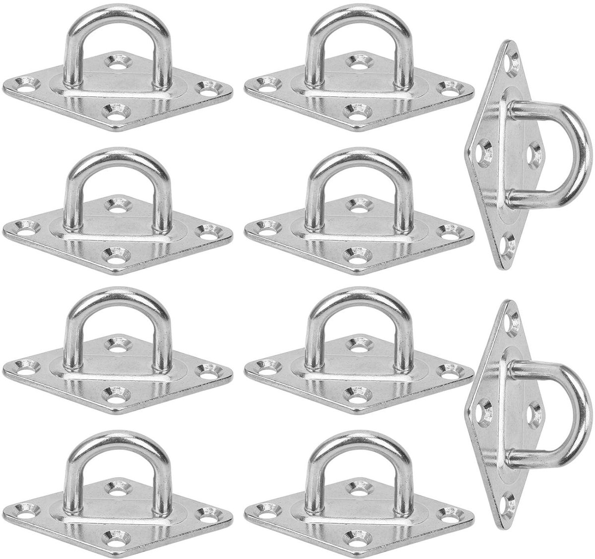 10 Stuks Ronde Grommet Platen met U Haak - 304 RVS Wand- en Plafondbevestiging voor Hangmatten en Marine Toepassingen