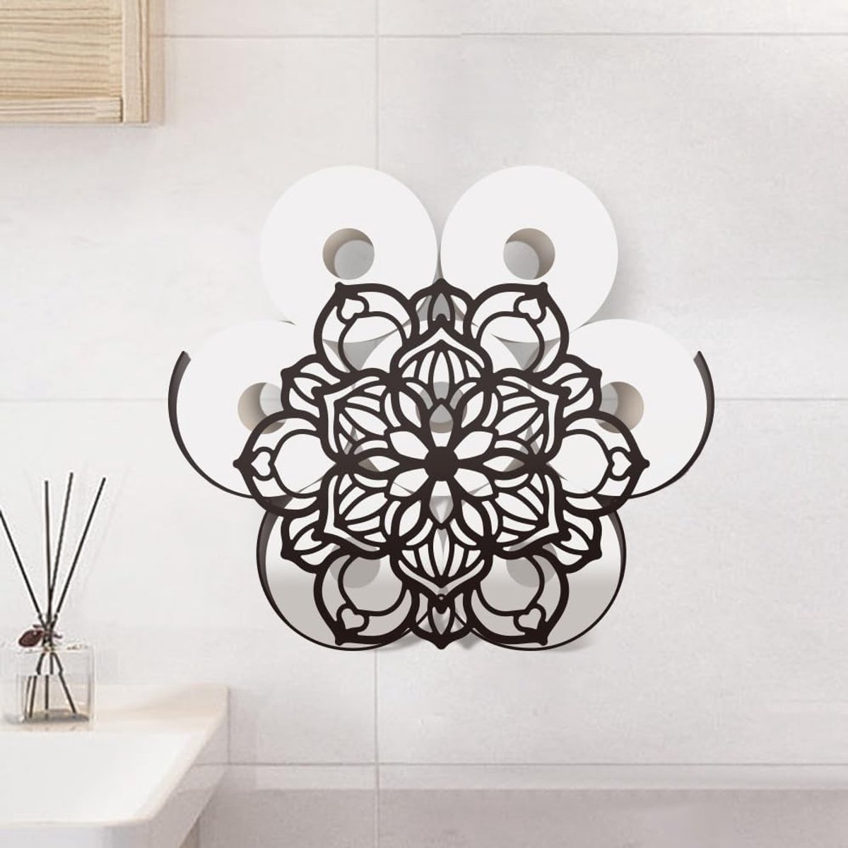 Datura Bloem Toiletpapierhouder, Wandgemonteerde Opbergrek voor 8 Rollen, Metalen Organizer voor Toiletpapier en Badkameraccessoires