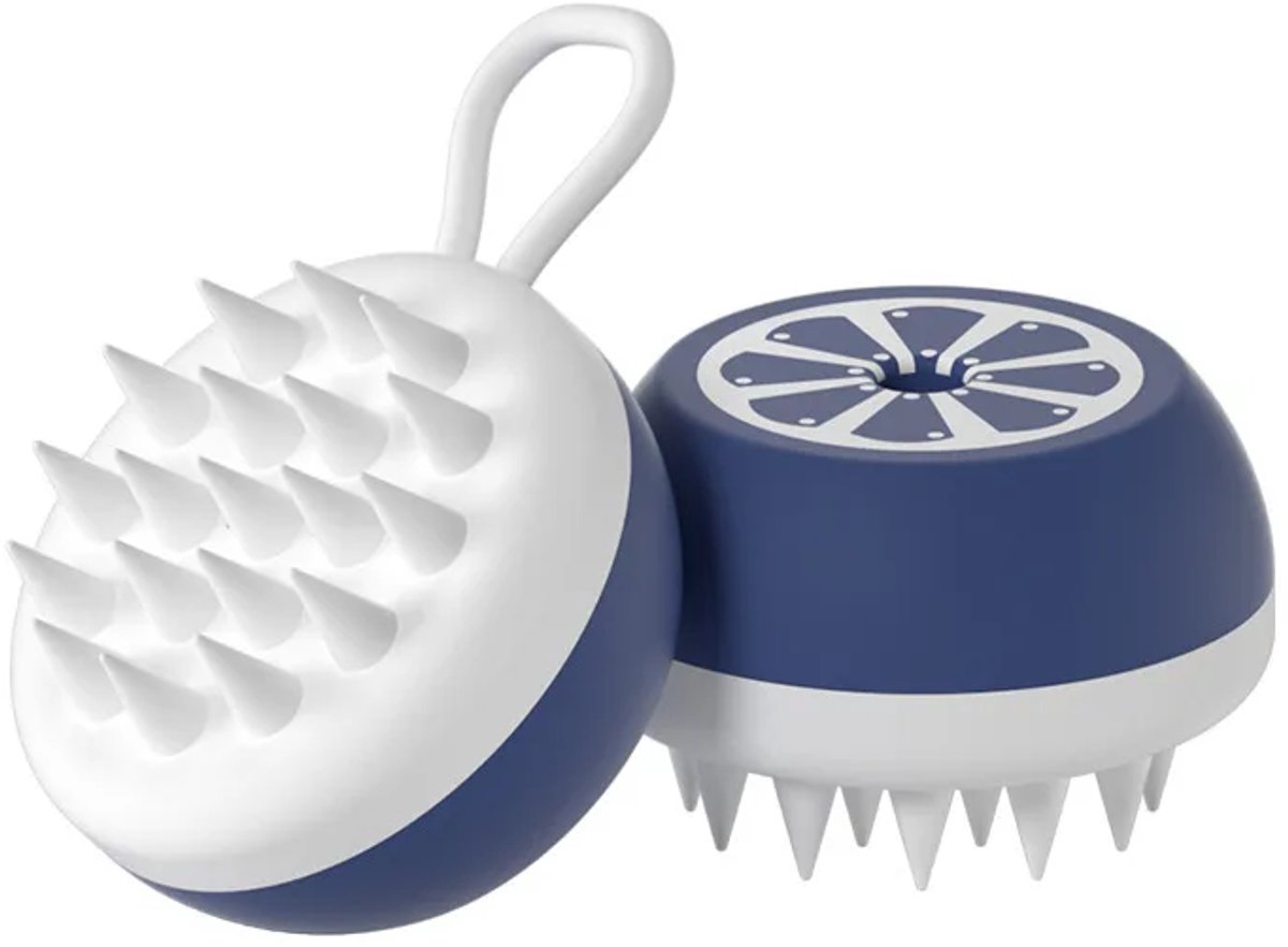 OLOEY Siliconen Shampoo Borstel voor Honden en Katten – Huisdieren Wasborstel met Zeepdispenser – Massageborstel – Nat & Droog - Marineblauw