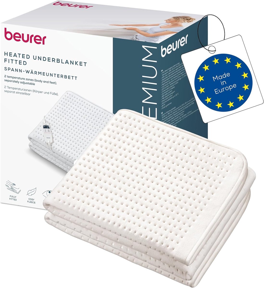 Thijox - Cosy elektrisch onder-deken 1-persoonsbed 198x92 cm met 2 verwarmingszones, 9 temperatuurstanden, automatische uitschakeling, ECO-modus, wasb