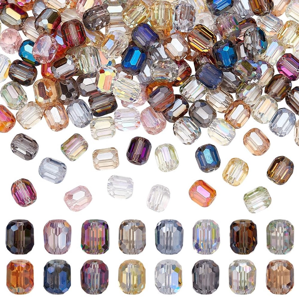 Dailygoods- Facetkralen 128 Stuks - 16 Kleuren - 8 mm Glas - Kralen voor Sieraden - Transparante Opbergdoos - Veelzijdige Toepassingen