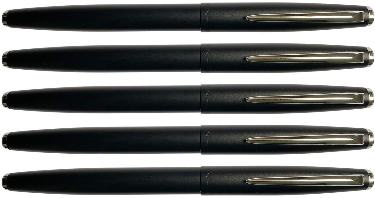 Dailygoods - Gullor 5 stuks klassieke metalen vulpennen set met inktconverters, EF-penpunt, zwart met zilveren clip